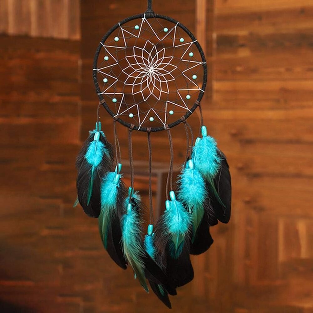 Blue Dream Catchers Handmade, Boho Traditional Circular Net for Wall Hanging Dec
